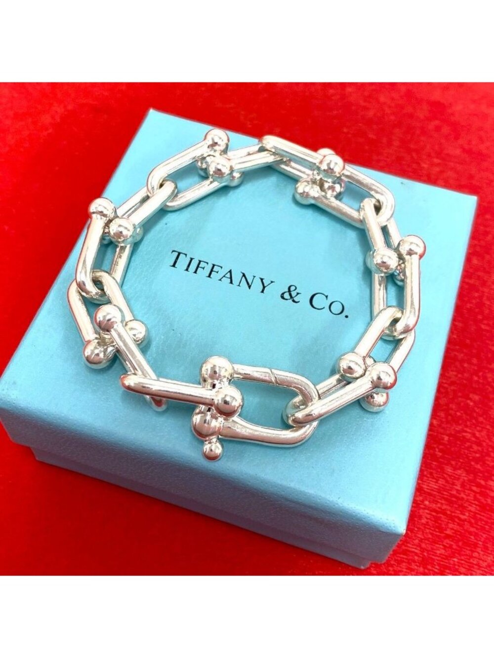 ★SOLD★ Tiffany & Co Large Link 925 Bracelet Chain Bangle Silver - Picture 1 of 6